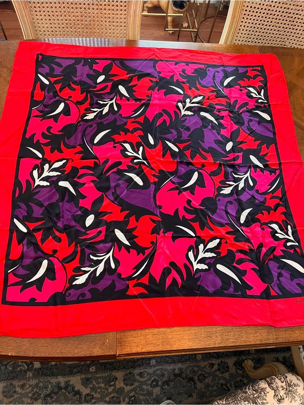 Vintage Christian Dior Multicolor Floral 100% Silk Scarf Japan New W/O Tag Nice!